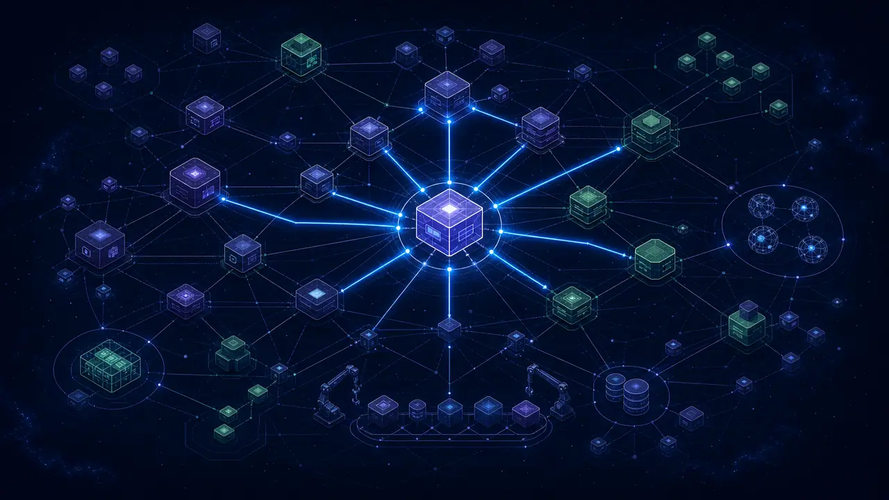 A shared package at the center of a dense software dependency graph