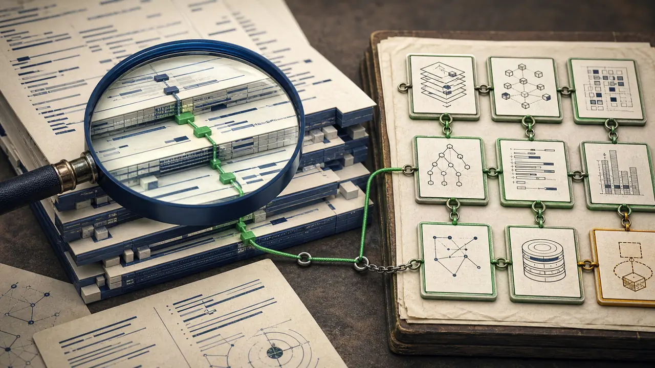 Repository evidence magnified and connected to a traceable decision ledger