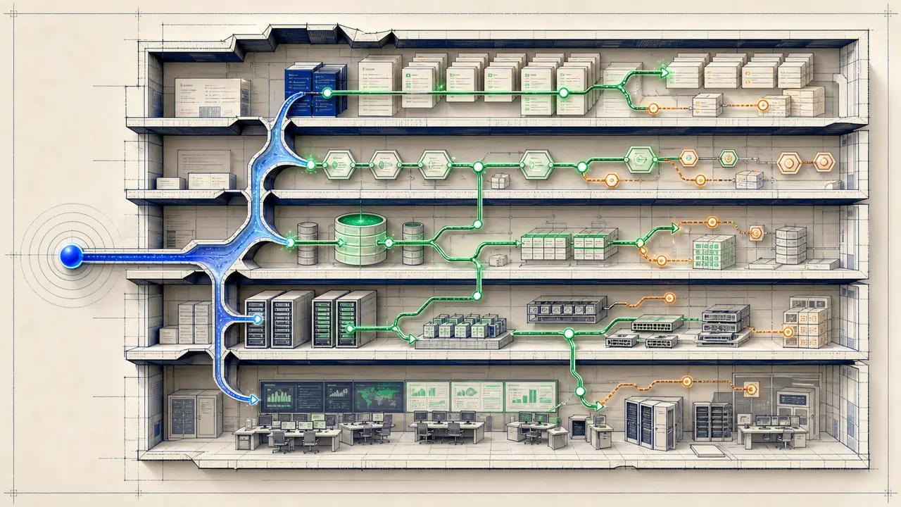 A cross-section showing change propagation through software layers