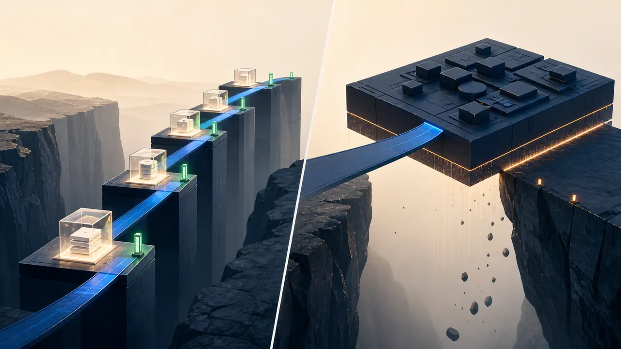 A controlled stepped migration path beside a risky single cutover